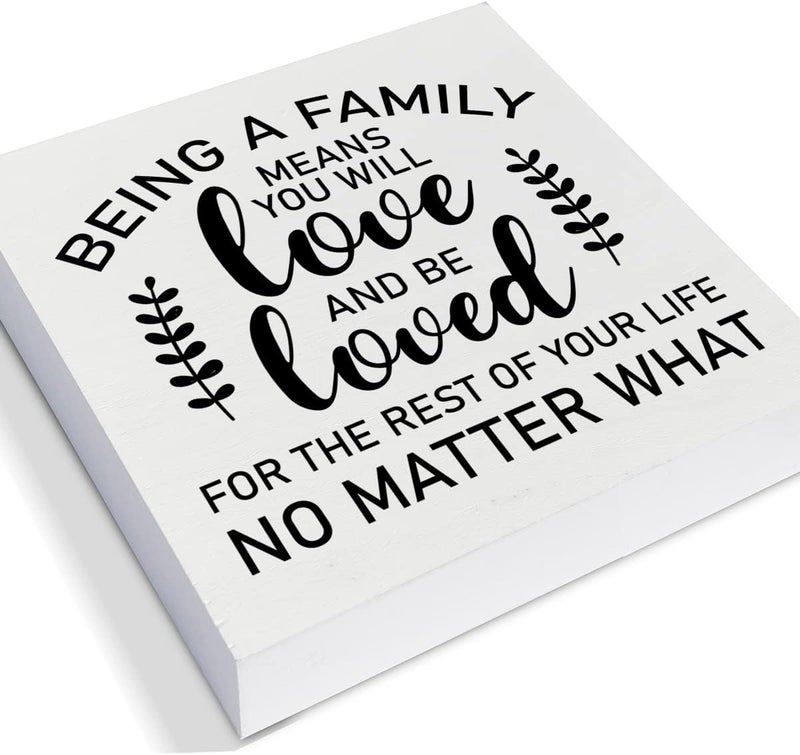 PIXCEOS Family Quote Decorative Wooden Box Sign Being a Family Means You Will Love and be Loved Wood Block Plaque Decor Rustic Shelf or Wall Display for Home Living Room Bedroom - Image 2